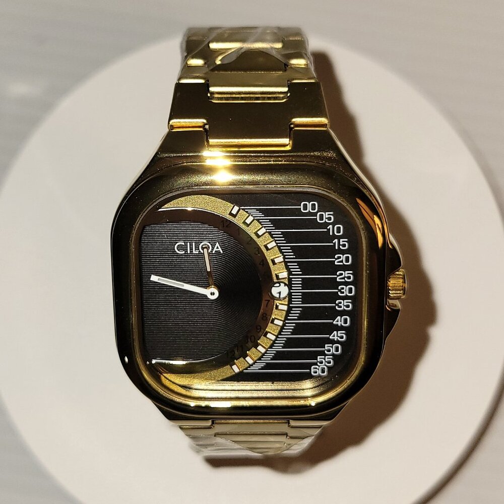 CILOA Retro Square Luxury Watch Gold Tone Stainless Steel Quartz Watch